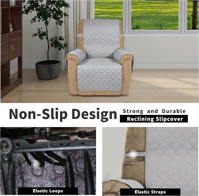 Easy-Going Reversible Couch Cover, Recliner 22 in, Light Gray/Light Gray | - Image 3