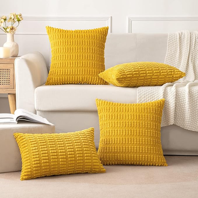 MIULEE Euro Corduroy Decorative Throw Pillow Covers 24x24 Mustard Yellow | Pack - Image 5