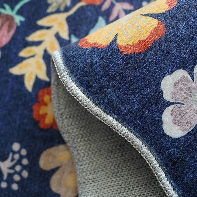Floral Square Area Rug for Family: Washable 5x5 Scalloped Carpet for Living - Image 3