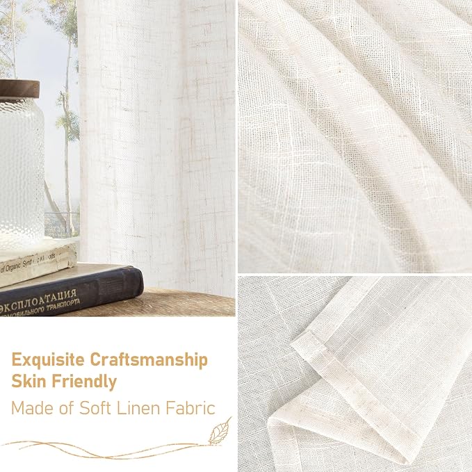 95 Inches Long Cream Linen Curtains - Image 6