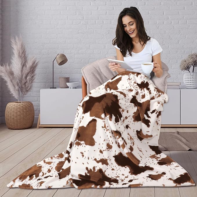 Edenleaf Cow Print Blanket 60"x80", Ultra Soft Flannel Cow Throw Blanket - Image 3