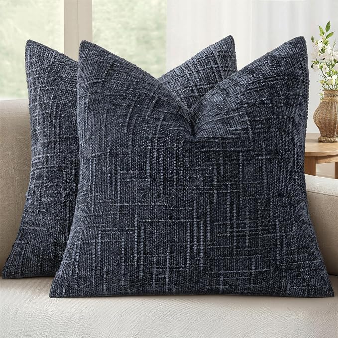 MIULEE Chenille Textured Throw Pillow Covers Navy Blue 20x20 Set of 2 | Slubby by MIULEE