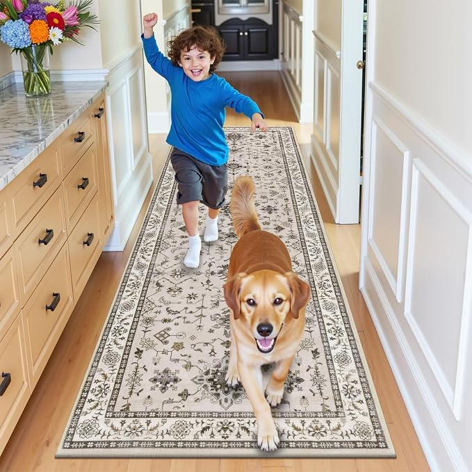 HEBE Hallway Runner Rug 2'x6', Washable Non Slip Kitchen Rug Runner | Soft Boho - Image 8