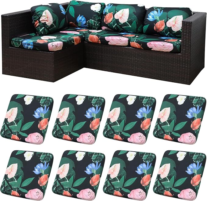 8Pcs Patio Cushion Covers, Outdoor Stretch Cushion Covers, Washable | Stretch by Unknown