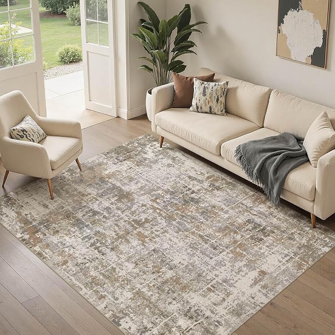 DMOYEST Area Rug Living Room Rugs 5x7 Washable Abstract Carpet | Neutral Modern - Image 4
