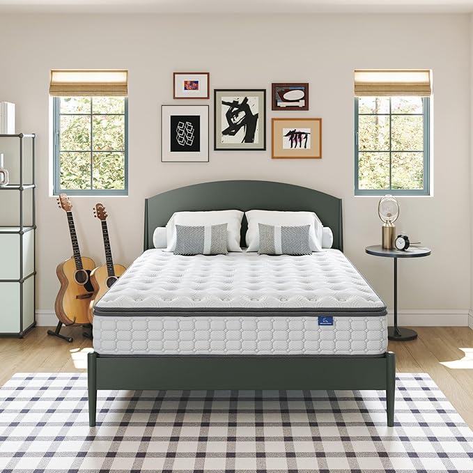 Vesgantti Twin Mattress, 12 Inch Hybrid Twin Size Mattress in a Box, Single Bed Pillow Top Mattresses, Foam and Pocket Coils Innerspring Mattresses, Pressure Relief, Medium Firm Feel