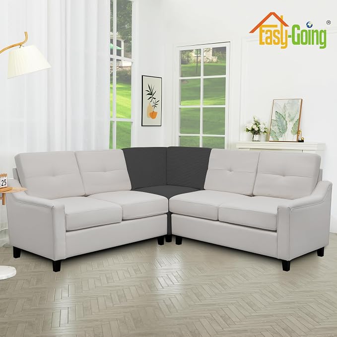Easy-Going Stretch Soft Sectional Corner Sofa Couch Slipcover Dark Gray | - Image 3