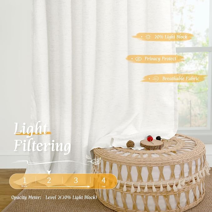 54 Inch Length Ivory White Linen Curtains - Image 4