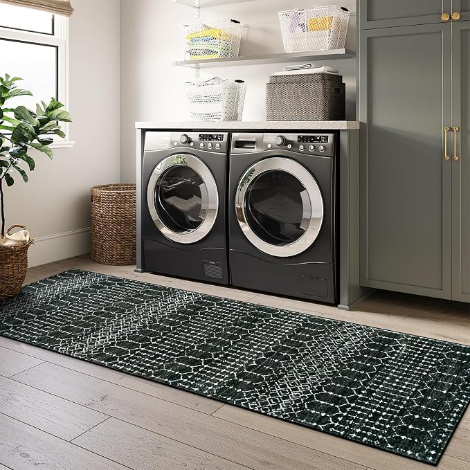 Lahome Moroccan Black Washable Runner 2x5 Non-Slip Lightweight Laundry Room Rug - Image 6
