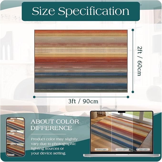 Front Door Mat Indoor Outside Entrance 2x3 Modern Ombre Rainbow Rug | Non-Slip - Image 7