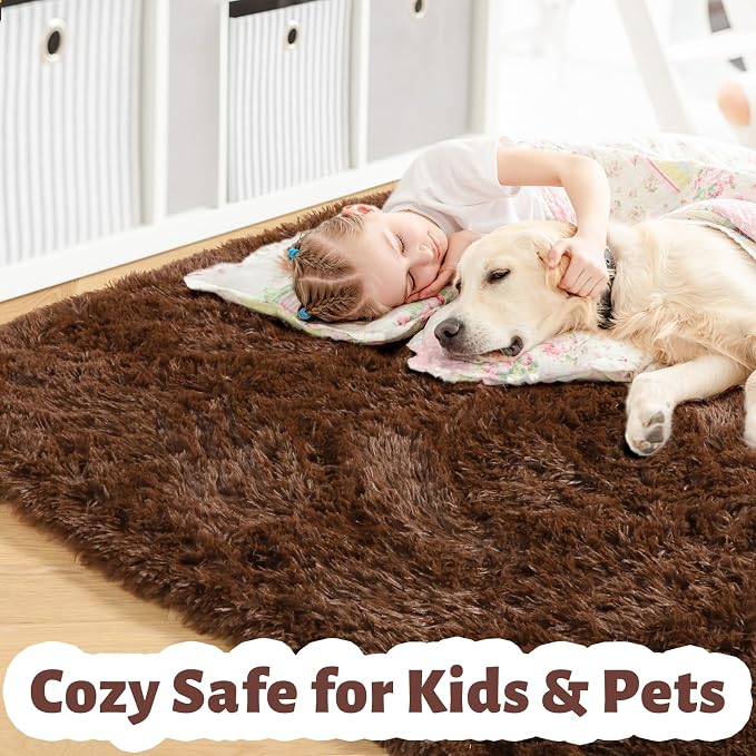 Amdrebio Chocolate Brown Furry Area Rug 5x7 - Image 2