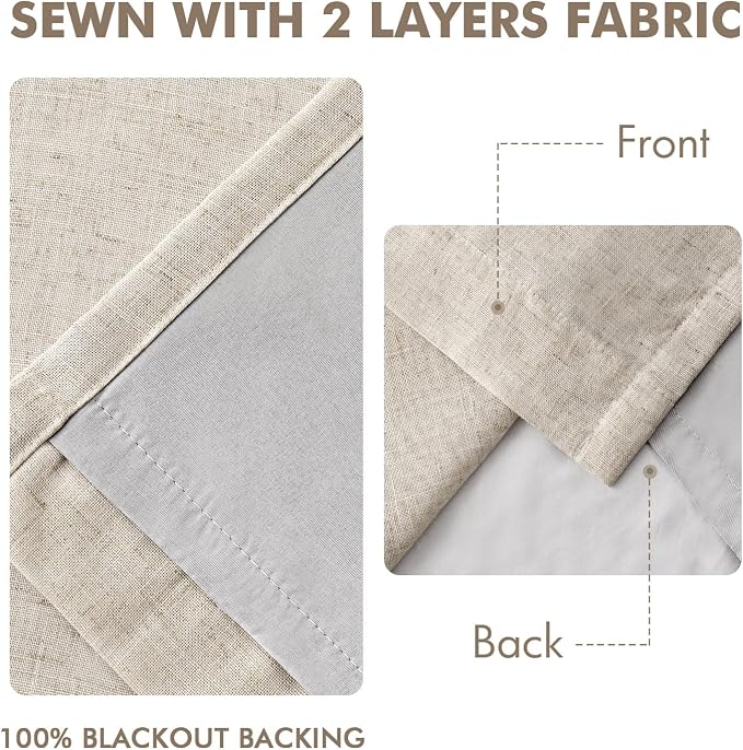 MIULEE Beige Pinch Pleated 100% Blackout Linen Curtains 40x90 Inches | Room - Image 5