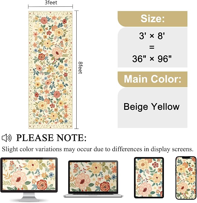 DUKINO 3x8 Hallway Runner Rug, Washable Kitchen Rug Non Slip, Low Pile - Image 2