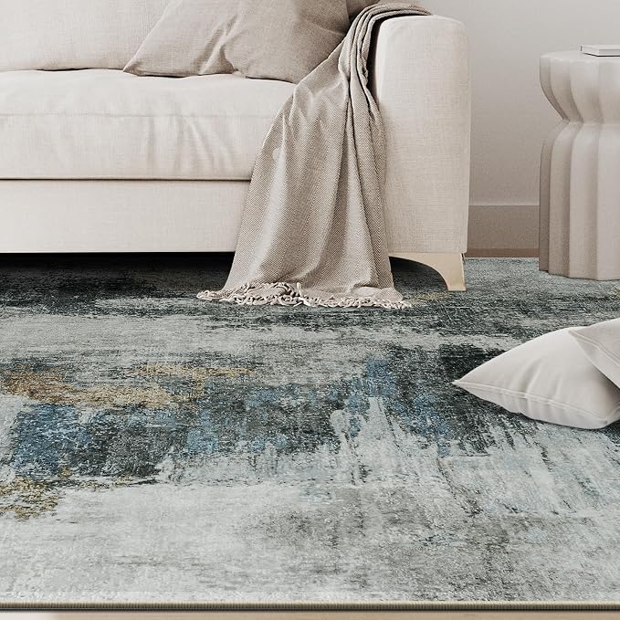 4x6 Area Rugs for Living Room Washable Bedroom Dining Room Black Gold | Modern - Image 9
