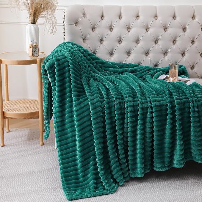 Teal Throw Blanket for Couch Sofa 50x60 inches Striped Design | Fleece Blankets by Unknown