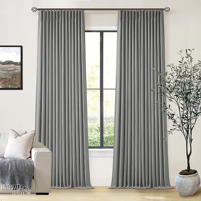 Grey Pleat Linen Blackout 102 Inch Curtains by Twodrapes