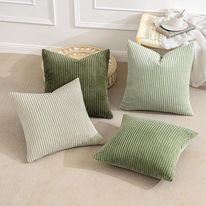 MIULEE Soft Corduroy Decorative Throw Pillow Covers Light Green 24x24 | Set of 4 - Image 3