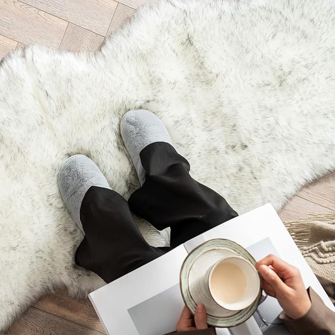 MIULEE Fluffy Area Rug 2x6 ft Faux Fur Sheepskin Rug Gradient Grey | Luxury - Image 3