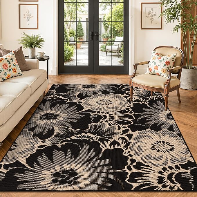 Findosom Washable Area Rug 5x7, Non Slip High-Low Textured Floral Rugs - Image 5