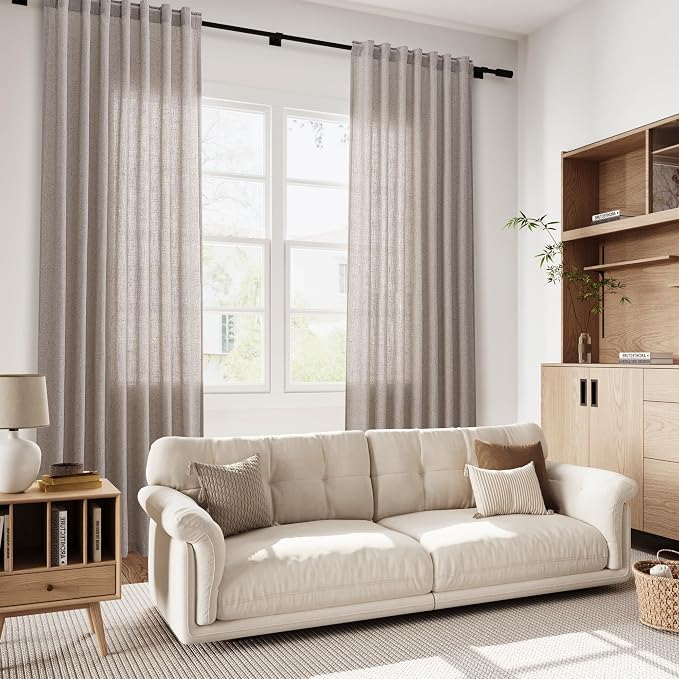 Brownish Grey Linen Curtains for Living Room 100 Inches Long Back Tab Light - Image 6