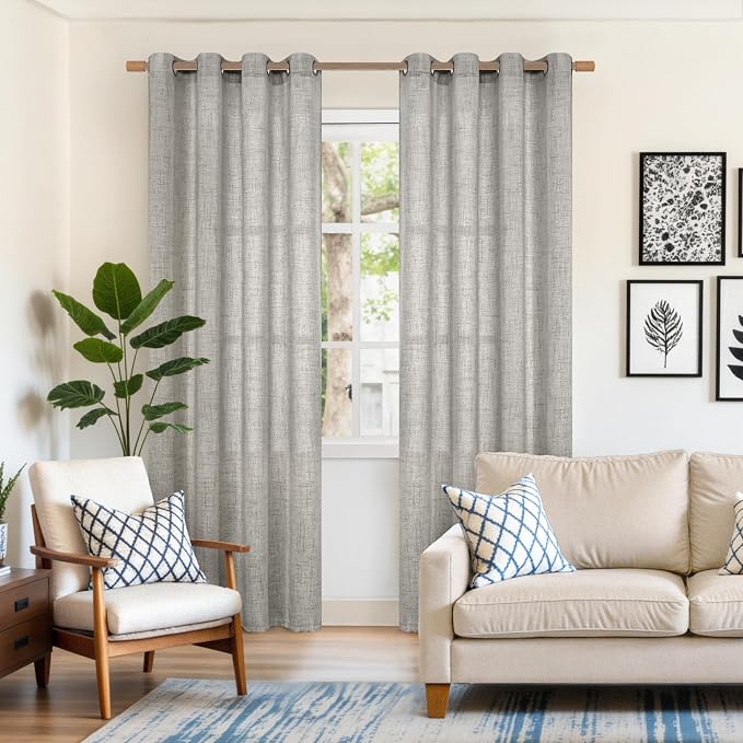 YoungsTex Dark Grey Linen Curtains 84 Inch Length 2 Panels - Image 3