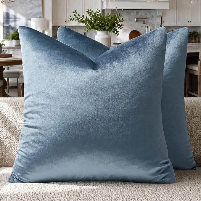 GIGIZAZA Stone Blue Velvet Throw Pillow Covers 24x24 Pack of 2 | Decorative by GIGIZAZAFocusingonhomedecoration