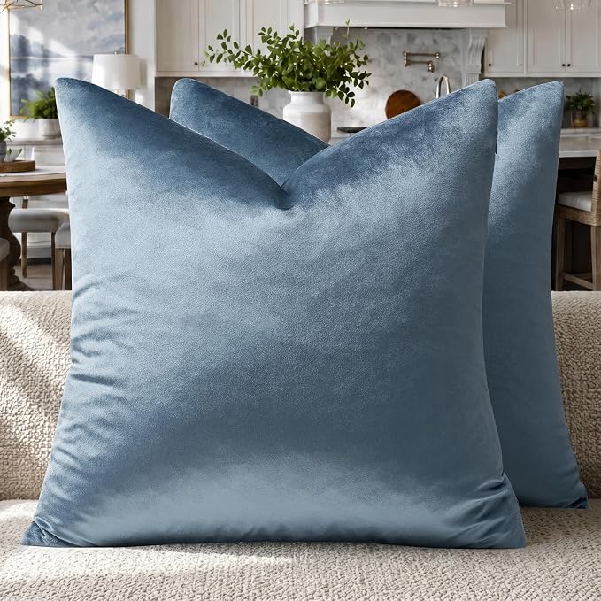 GIGIZAZA Stone Blue Velvet Decorative Throw Pillow Covers 18x18 by GIGIZAZAFocusingonhomedecoration