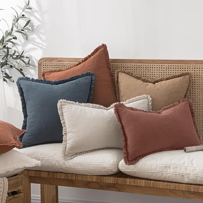 MIULEE Linen Fringe Decorative Fall Throw Pillow Covers Autumn Glaze 18x18 | - Image 9