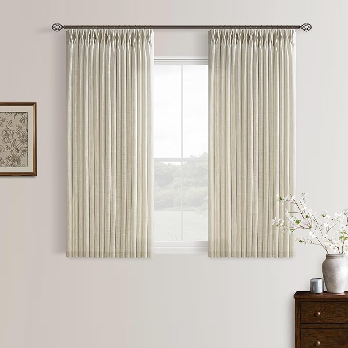 Short Pinch Pleated Light Filtering Flax Linen Tan Curtains 50x45 2 Panels | by Twodrapes