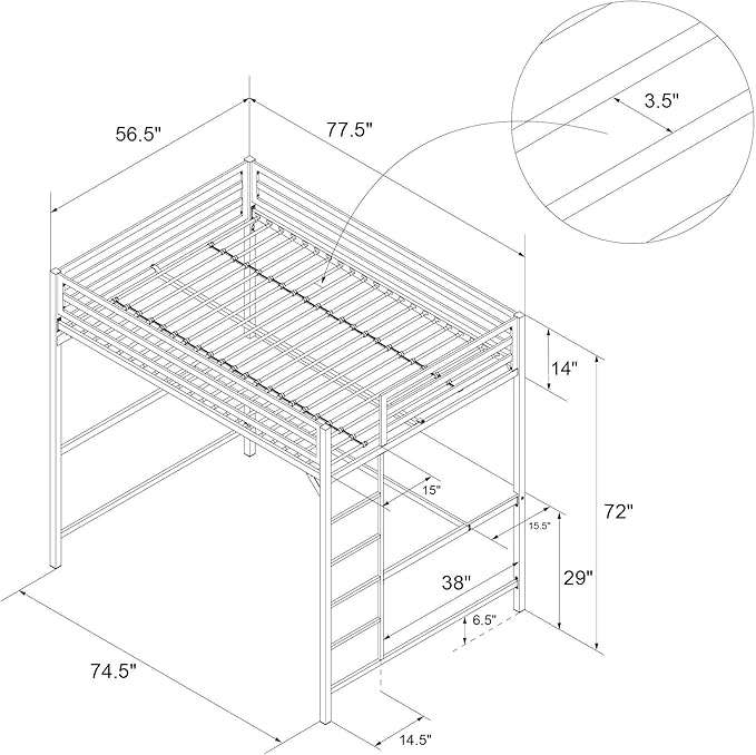 DHP Miles Metal Full Loft Bed with Desk, Black