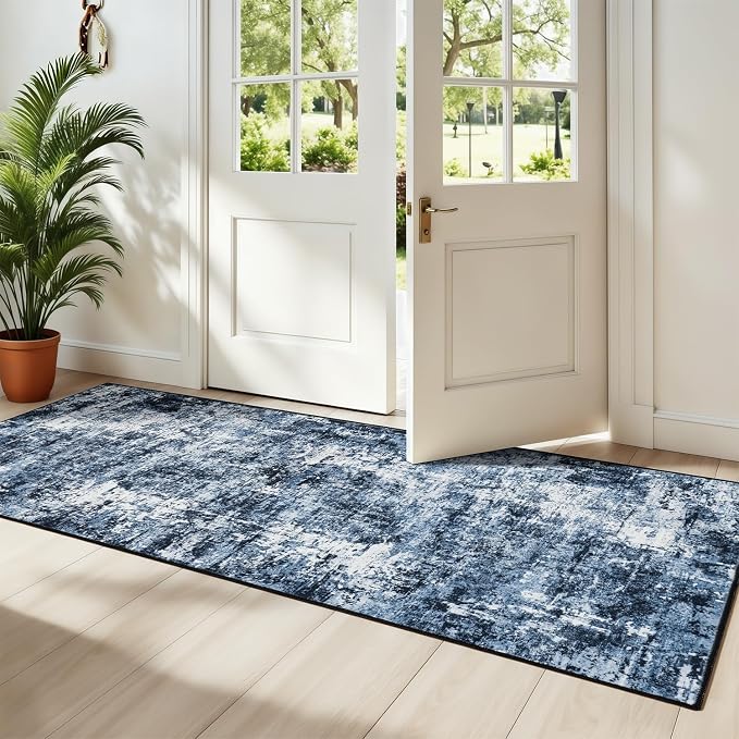 Rugflix 2x10 Runner Rug for Hallway, Washable Navy Blue Kitchen Runners | by RugflixAreaRugs