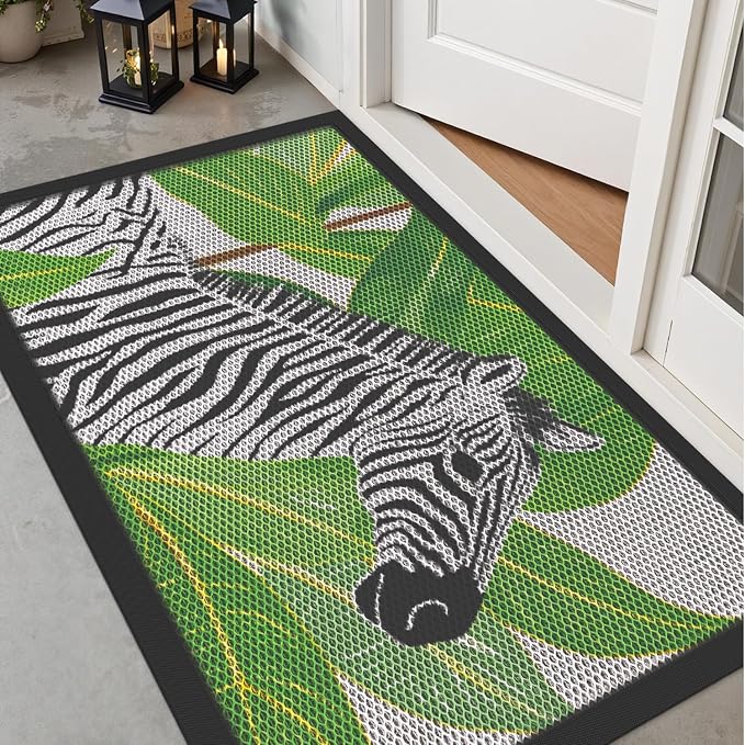 LUMI Outside Welcome Door Mat 17x30, Non-Slip Durable Rubber Easy Clean | Zebra - Image 4
