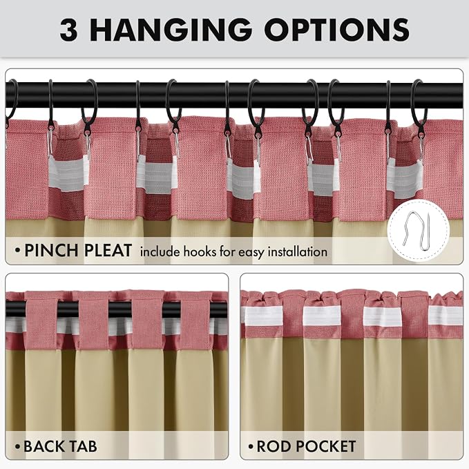 MIULEE 100% Blackout Linen Curtains 42 x 90 Inch Dusty Rose Pink 2 Panels | - Image 5