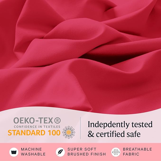 LuxClub 4 PC Sheet Set Bed Sheets Deep Pockets 16" Eco Friendly Wrinkle Free Cooling Machine Washable Hotel Bedding Silky Soft - Red California King