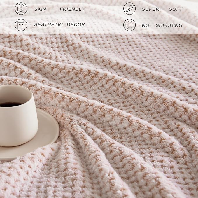Exclusivo Mezcla Soft Waffle Fleece Bed Blanket King Size, Heather Tan | - Image 6