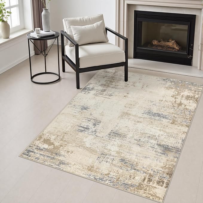 Area Rug Living Room: 3x5 Modern Washable Soft Carpet Beige Brown | by FXRHLP