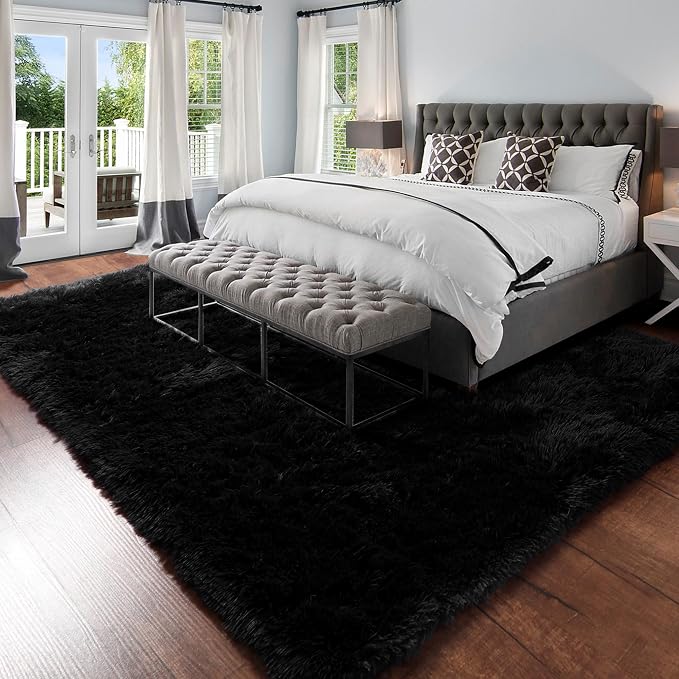 Amdrebio Black Furry Large Area Rug 8x10 - Image 3