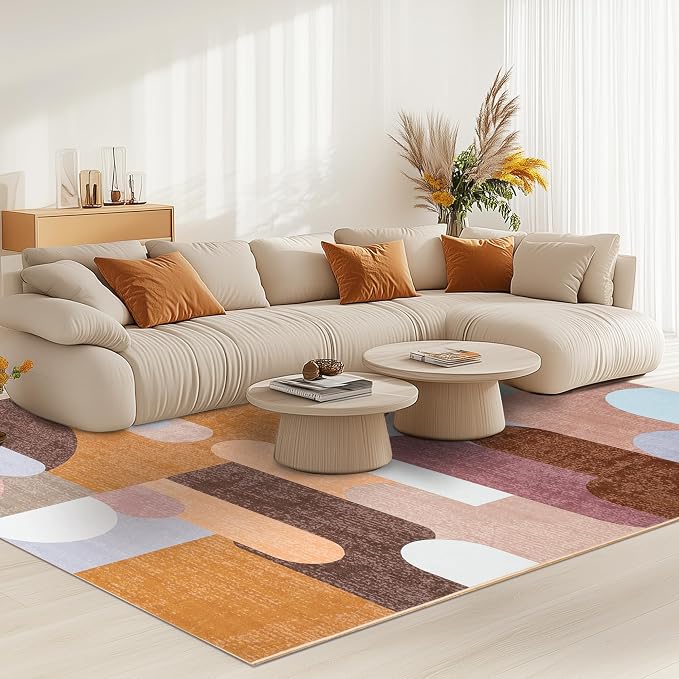 Ompaa Living Room Rug 5x8 Brown Area Rug Machine Washable Rug Non Slip Indoor - Image 3