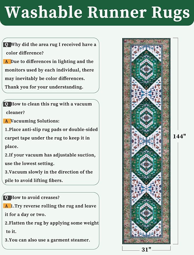 SERISSA 2'6"x12' Washable Non Slip Boho Runner Rug - Image 6