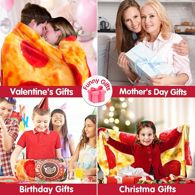 Jorbest Pizza Blanket Birthday Gifts for Women Men Teen Boys Girls, Double Sided Novelty Pizza Throw Blanket Funny Gifts for Adult and Kids, 285 GSM Soft Flannel Fun Food Blanket (Red, 60 inches) ﻿
