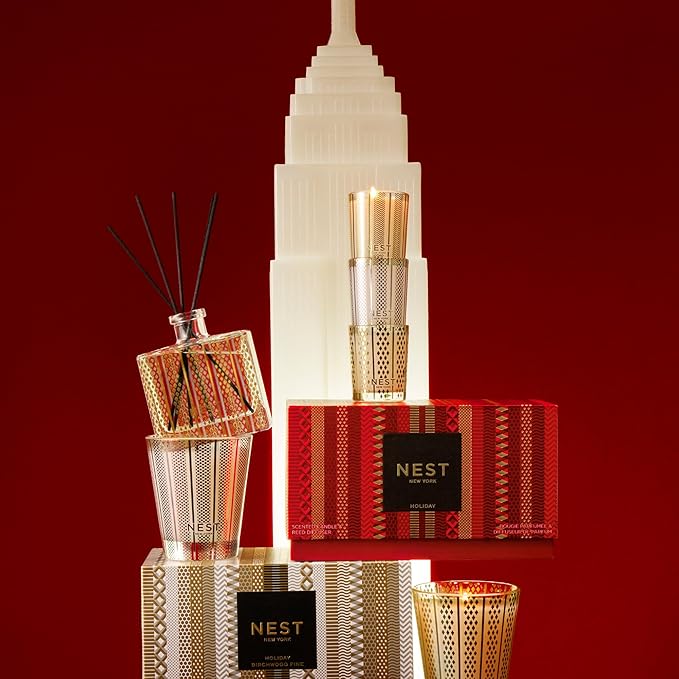 NEST New York Scented Classic Candle (8.1 oz) & Diffuser (5.9 fl oz) Set, Holiday - Reusable Glass Vessel - Vegan, Cruelty Free