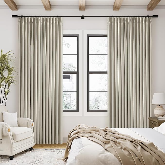 Oatmeal Pleated Linen 100% Blackout Curtains 90 Inches Long - Image 7