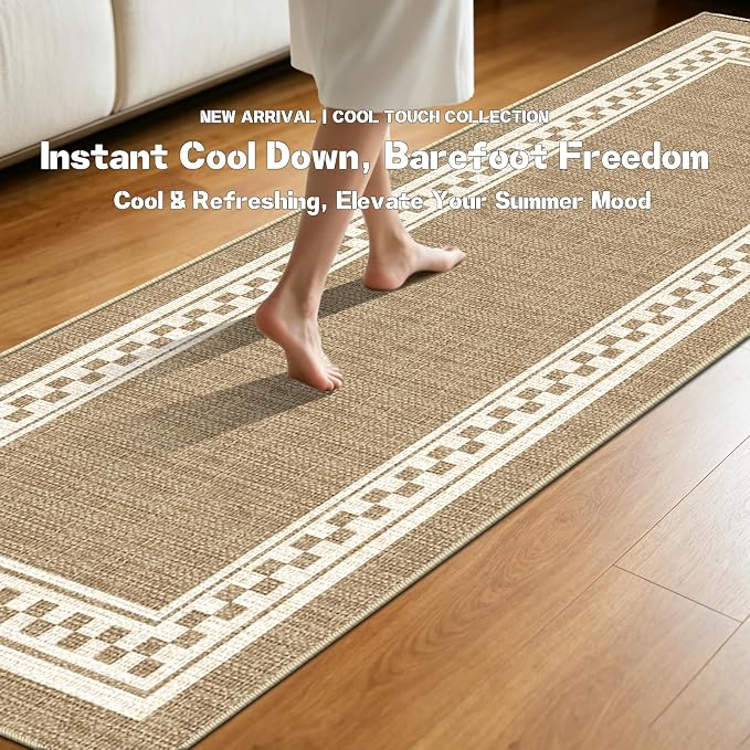 Faux Linen Washable Runner Rug Absorbent Surface 2x6 Warm Brown | Non-Slip TPR - Image 5