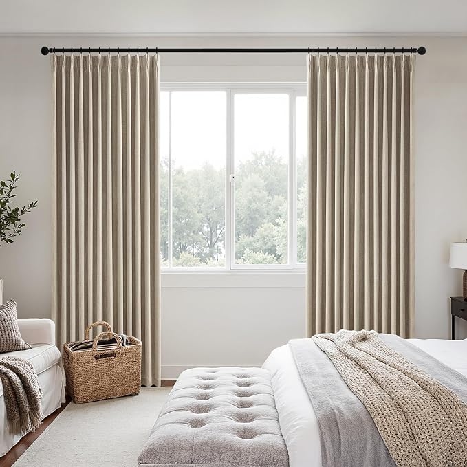 MIULEE Sand Pinch Pleated 100% Blackout Linen Curtains 40x108 Inches | Room - Image 2