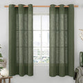 Olive Green Semi Sheer Linen Window Curtains 2 Panels Set, 60 Inch Light by LAMIT