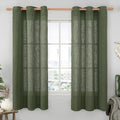 Olive Green Linen Curtains 63 Inch Length 2 Panels by LAMIT