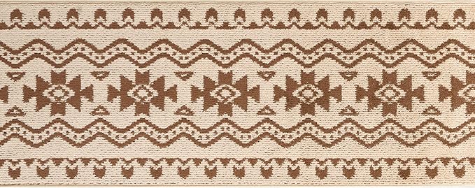 Custom Length Cut to Size Tribal Ethnic Southwestern Inspired Hallway Runner Rug, Non Slip Rubber Backed, 31 inch Wide X Customized Length, Aztec Beige, 31 inch X 30 feet