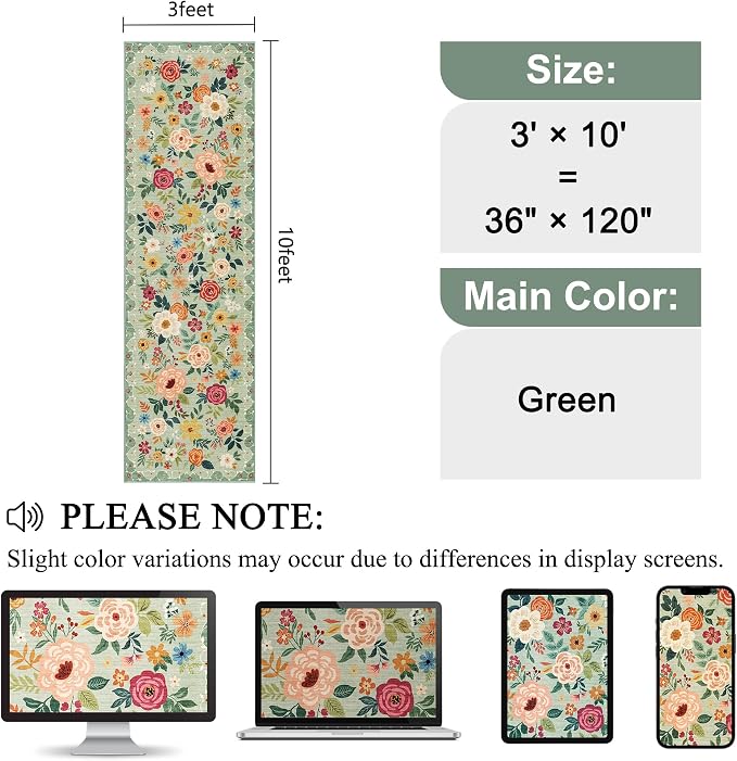 DUKINO 3x10 Runner Rug, Floral Washable Kitchen Runner Rug Non Slip, Low Pile - Image 2
