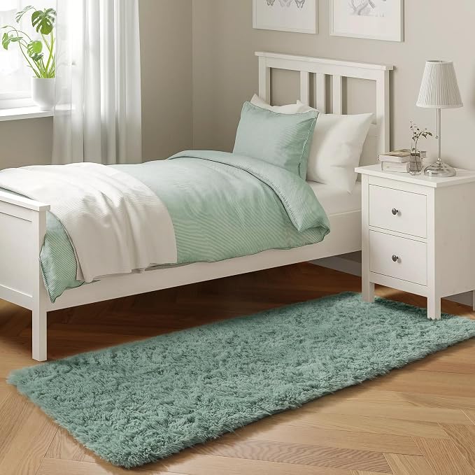 Sage Green Runner Rugs for Kids Bedroom Living Room Plush Fluffy Rug 2x6 Ft | - Image 8