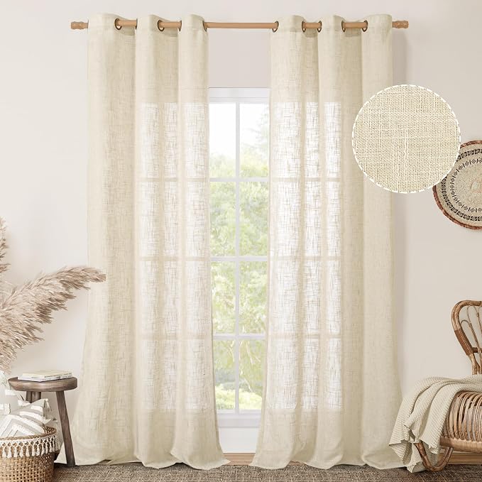 Beige Linen Curtains for Living Room 84 Inch Length 2 Panels Set | Linen by LAMIT